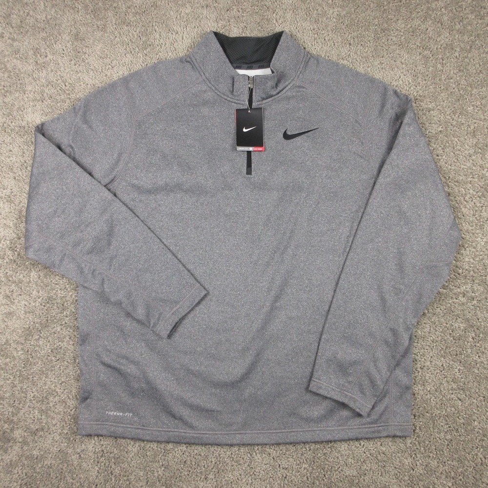 Nike Sweater Mens 2XL Gray Therma Fit Fleece Performance Quarter Zip Pullover
